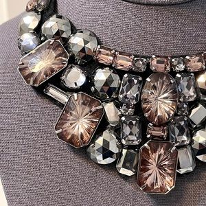 ❤️ Chunky Rhinestone Ribbon Tie Bib Statement Necklace
